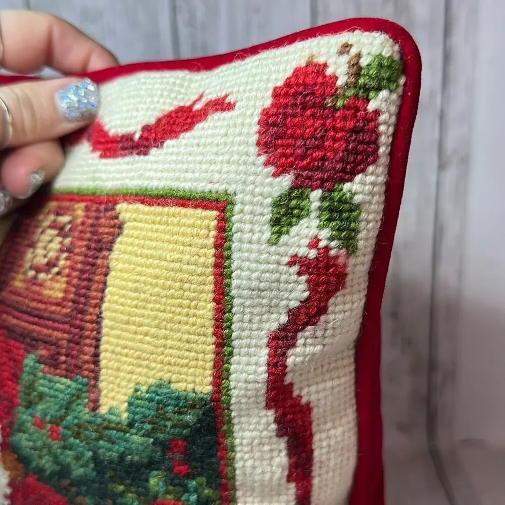 Vintage Christmas Santa Cross Stitch Velvet‎ Throw Pillow 13”x12”